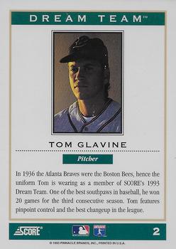 1994 Score - Dream Team #2 Tom Glavine Back