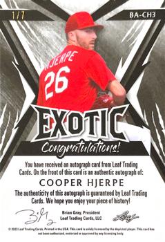 2023 Leaf Exotic - Base Autographs Wave Parrot #BA-CH3 Cooper Hjerpe Back