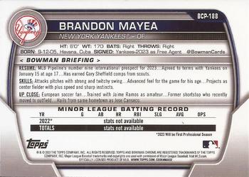 2023 Bowman Chrome - Chrome Prospects Mojo Refractor #BCP-188 Brandon Mayea Back