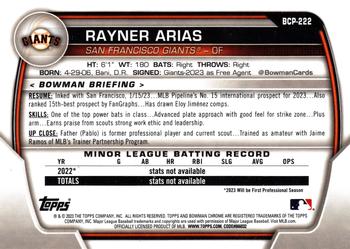 2023 Bowman Chrome - Chrome Prospects Mojo Refractor #BCP-222 Rayner Arias Back