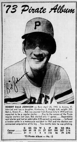 1973 Pittsburgh Post-Gazette Pittsburgh Pirates #12 Bob Johnson Front