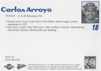 1999 Multi-Ad Piedmont Boll Weevils #NNO Carlos Arroyo Back