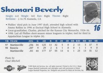 1999 Multi-Ad Piedmont Boll Weevils #NNO Shomari Beverly Back