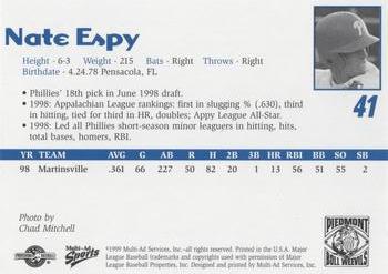 1999 Multi-Ad Piedmont Boll Weevils #NNO Nate Espy Back