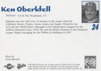1999 Multi-Ad Piedmont Boll Weevils #NNO Ken Oberkfell Back