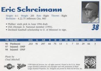 1999 Multi-Ad Piedmont Boll Weevils #NNO Eric Schreimann Back