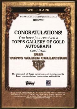 2023 Topps Gilded Collection - Gallery of Gold Autographs Emerald #GOG-WC Will Clark Back