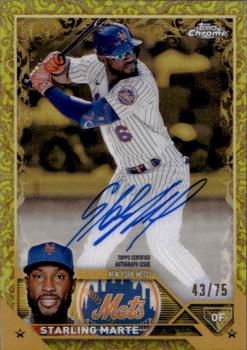 2023 Topps Gilded Collection - Chrome Gold Etch Autographs Yellow Refractor #CGA-SM Starling Marte Front