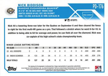 2023 Topps Pro Debut - Autographs #PD-176 Nick Biddison Back