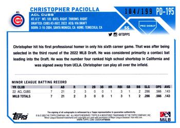 2023 Topps Pro Debut - Autographs Sparkle #PD-195 Christopher Paciolla Back