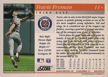 1994 Score - Gold Rush #11 Travis Fryman Back