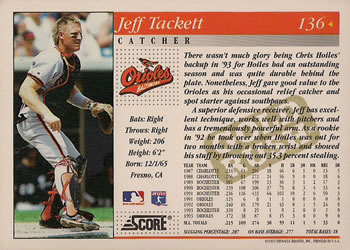 1994 Score - Gold Rush #136 Jeff Tackett Back