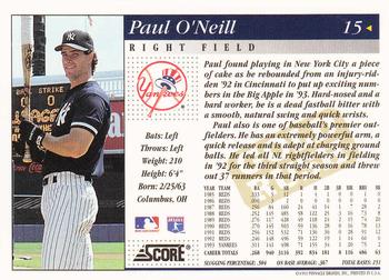 1994 Score - Gold Rush #15 Paul O'Neill Back