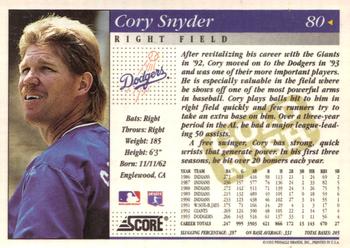 1994 Score - Gold Rush #80 Cory Snyder Back