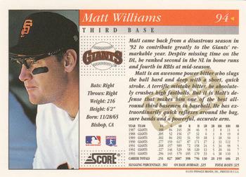 1994 Score - Gold Rush #94 Matt Williams Back