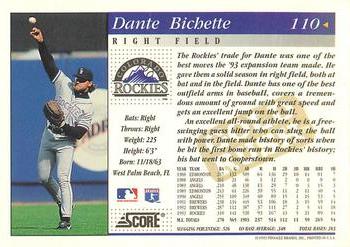 1994 Score - Gold Rush #110 Dante Bichette Back