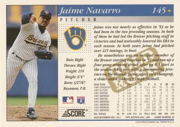 1994 Score - Gold Rush #145 Jaime Navarro Back