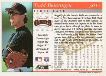 1994 Score - Gold Rush #301 Todd Benzinger Back