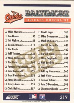 1994 Score - Gold Rush #317 Baltimore Orioles Back