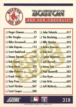 1994 Score - Gold Rush #318 Boston Red Sox Back