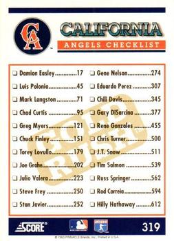 1994 Score - Gold Rush #319 California Angels Back