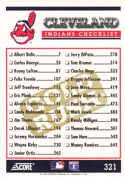 1994 Score - Gold Rush #321 Cleveland Indians Back