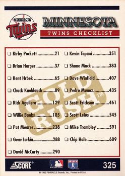 1994 Score - Gold Rush #325 Minnesota Twins Back