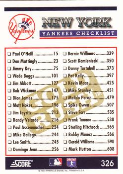 1994 Score - Gold Rush #326 New York Yankees Back