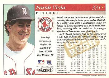 1994 Score - Gold Rush #331 Frank Viola Back