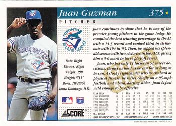 1994 Score - Gold Rush #375 Juan Guzman Back