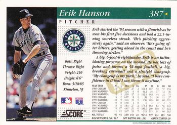 1994 Score - Gold Rush #387 Erik Hanson Back
