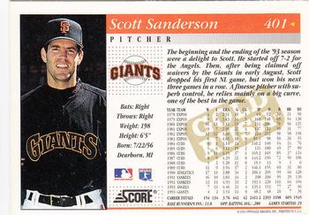 1994 Score - Gold Rush #401 Scott Sanderson Back