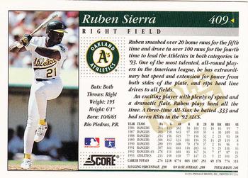 1994 Score - Gold Rush #409 Ruben Sierra Back