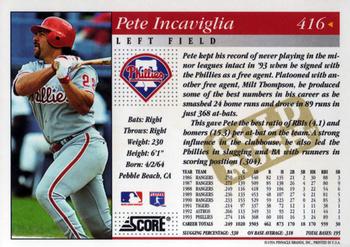 1994 Score - Gold Rush #416 Pete Incaviglia Back