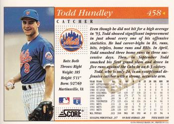 1994 Score - Gold Rush #458 Todd Hundley Back