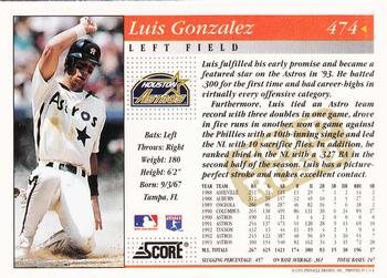 1994 Score - Gold Rush #474 Luis Gonzalez Back