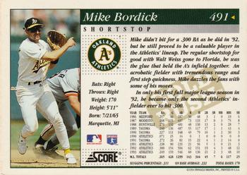 1994 Score - Gold Rush #491 Mike Bordick Back