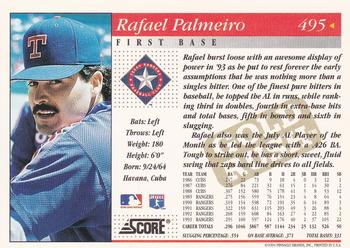 1994 Score - Gold Rush #495 Rafael Palmeiro Back