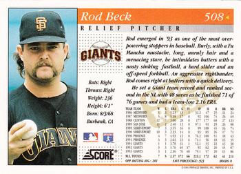 1994 Score - Gold Rush #508 Rod Beck Back