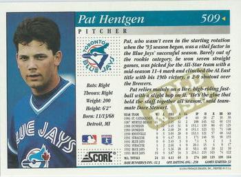 1994 Score - Gold Rush #509 Pat Hentgen Back