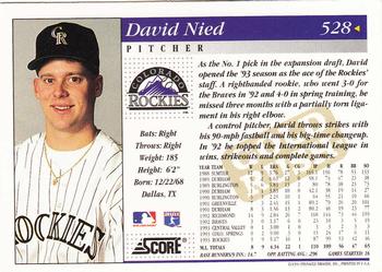 1994 Score - Gold Rush #528 David Nied Back