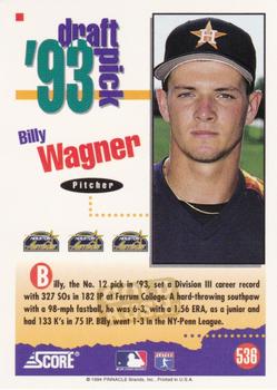 1994 Score - Gold Rush #536 Billy Wagner Back