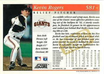 1994 Score - Gold Rush #581 Kevin Rogers Back