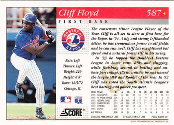 1994 Score - Gold Rush #587 Cliff Floyd Back