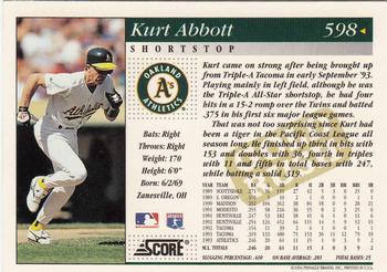 1994 Score - Gold Rush #598 Kurt Abbott Back