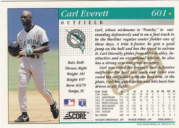 1994 Score - Gold Rush #601 Carl Everett Back