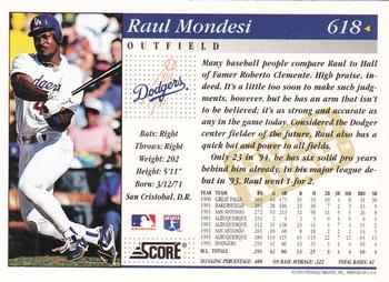1994 Score - Gold Rush #618 Raul Mondesi Back