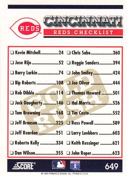 1994 Score - Gold Rush #649 Cincinnati Reds Back
