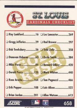 1994 Score - Gold Rush #658 St. Louis Cardinals Back