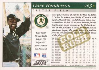 1994 Score - Gold Rush #463 Dave Henderson Back